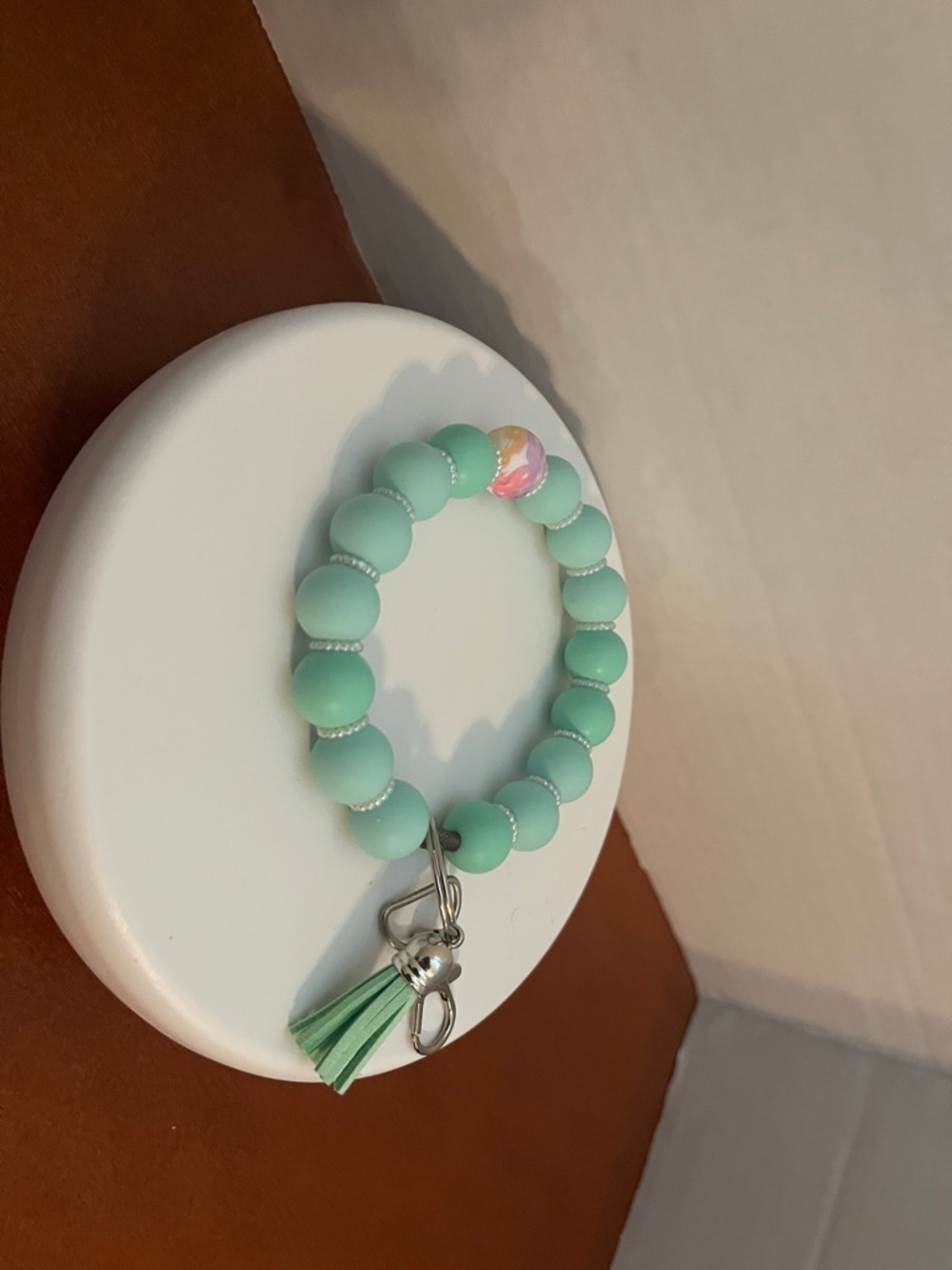 Mint Green Beaded Bracelet with Tassel